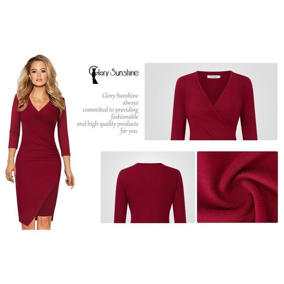 NEW Maroon Sz Small Stretchy Form Fitting Shirred Bodycon Dress GLORY SUNSHINE - Picture 2 of 3